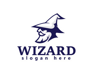 creative bearded and moustache cross face wearing a wizard hat mascot logo design