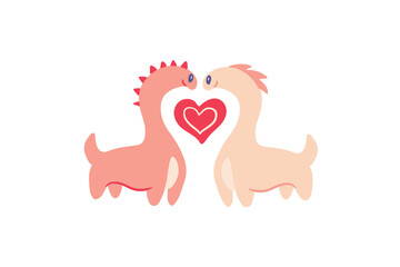 Valentines day dinosaurs greeting card. Cute character