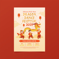 Dragon dance festival illustration of Chinese new year on poster template