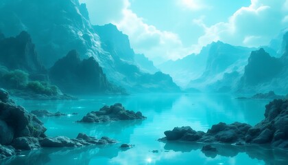 Fototapeta premium Serene Turquoise Landscape with Majestic Mountains