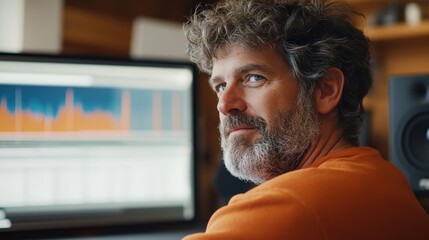 Filmmaker Focused on Audio Post-Production, ADR Session, Sound Engineer Reviewing Dialogue Recording in Studio