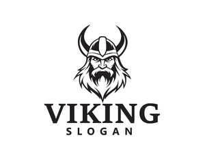 creative thick bearded man wearing viking hat mascot logo design