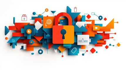 Fototapeta premium Creative infographic design with bright geometric elements and a lock symbol