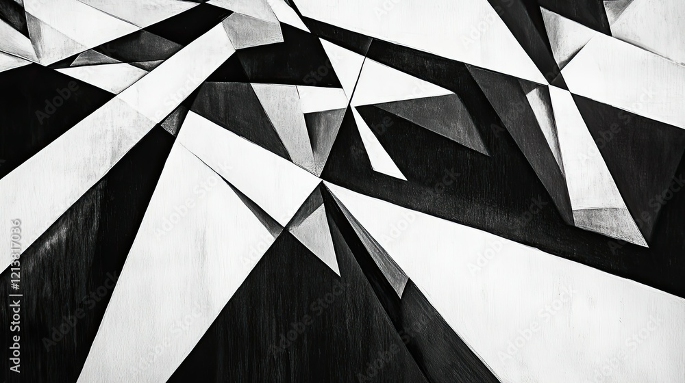 Poster black and white abstract geometric art with sharp angles and lines