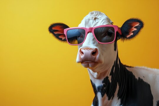 Funny Cow Wearing Sunglasses Perfect for Humorous Advertisements and Social Media Posts