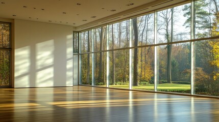 Spacious Modern Architectural Interior with Floor-to-Ceiling Windows