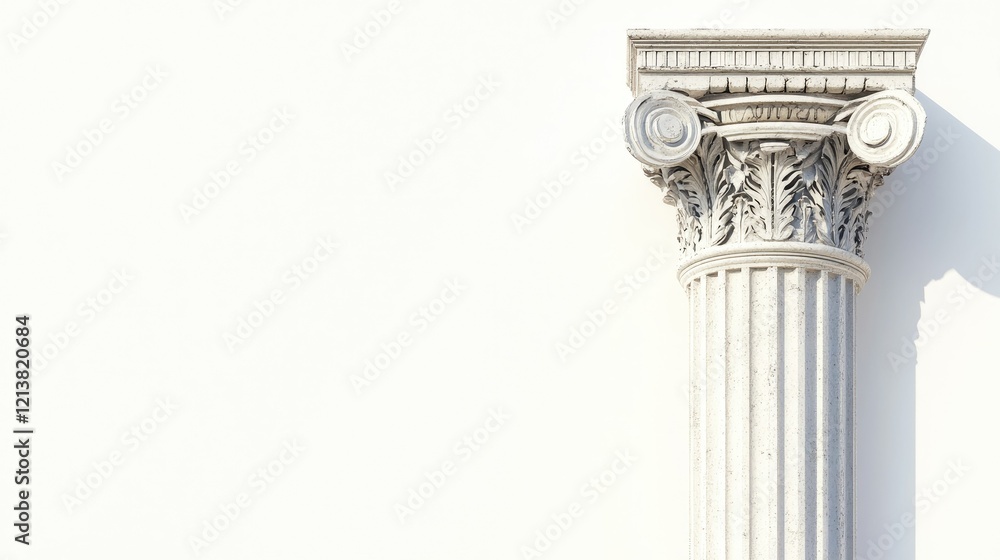 Poster classic architectural column with intricate design and white background