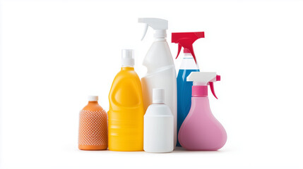 Assortment of Cleaning Products: A diverse array of cleaning product bottles, featuring various shapes and colors,  stands ready for action, symbolizing a clean and fresh start.  