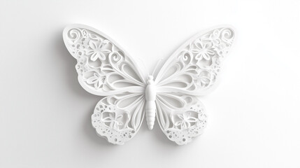 Intricate White Butterfly: A delicate, intricately patterned white butterfly rests against a smooth background, symbolizing transformation and the beauty found in simplicity.  