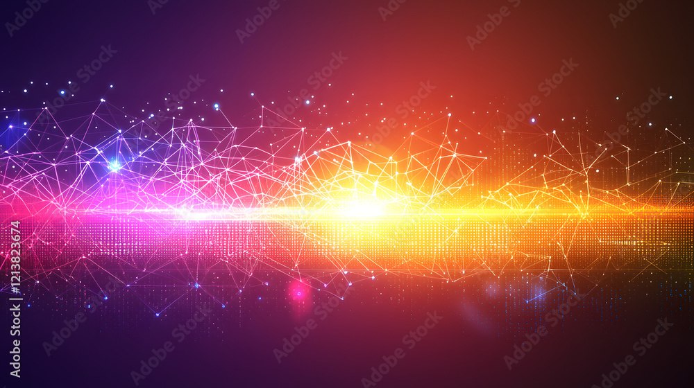 Poster abstract technology background featuring connected lines and dots illustrating digital communication