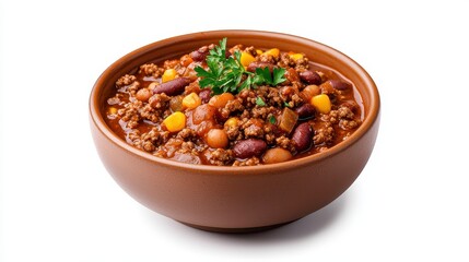 Hearty Beef Chili with Beans and Corn in Rustic Bowl, Classic Comfort Food, Autumn and Winter Cuisine