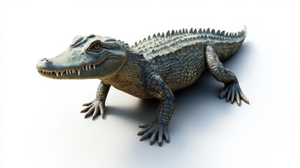 Fototapeta premium 3d render of a realistic crocodile in natural pose on a transparent background