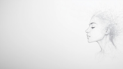 Fototapeta premium Serene Profile: A delicate pencil sketch of a woman's profile, eyes closed, conveying a sense of peace and contemplation.