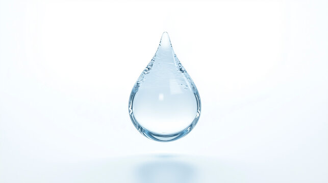 Crystal Clear Water Drop: A single, perfectly formed water drop hangs suspended in the air, capturing the purity and essential beauty of nature's most precious resource.