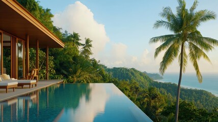 Modern angular luxury home perched on a lush hillside, blending sophistication with nature's beauty.