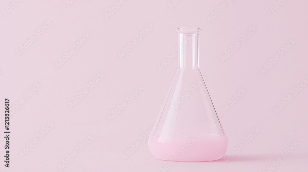 Poster pink liquid in erlenmeyer flask: a minimalist image of a clear erlenmeyer flask containing a light p