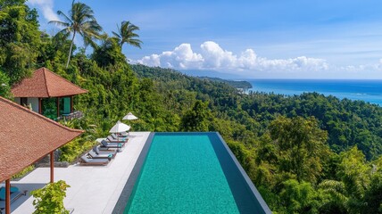 Obraz premium Modern angular luxury home perched on a lush hillside, blending sophistication with nature's beauty.