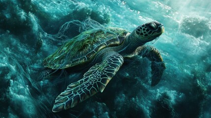 Obraz premium A turtle swimming gracefully in clear ocean water surrounded by coral and marine life