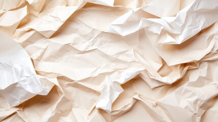 Obraz premium Beige and white crumpled paper texture background
