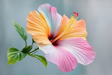 Pastel Rainbow Hibiscus Flower Close-Up: Delicate Petals and Vibrant Hues