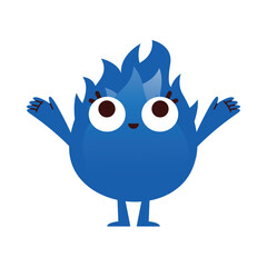 Cute Cartoon Blue Flame Character with Arms Open