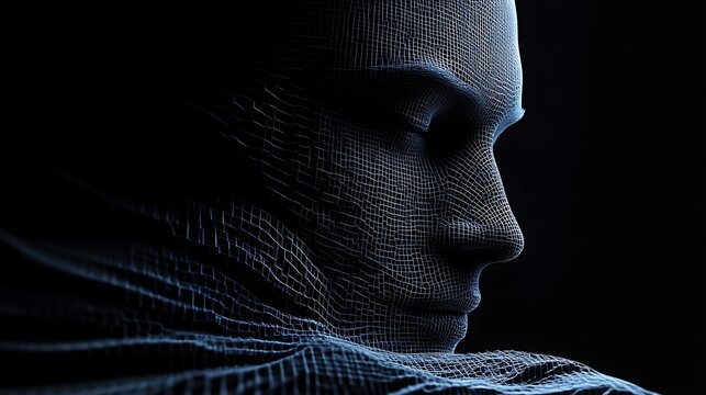 Wireframe Mesh Digital Face Profile Rendering