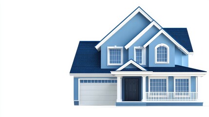 Charming blue house with modern architecture, surrounded by a clear sky, perfect for real estate listings