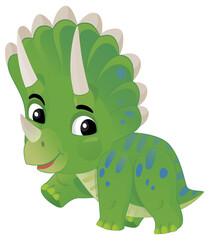 cartoon scene with happy prehistoric animal triceratops dino dinosaur smiling and walking isolated on white background illustration for children