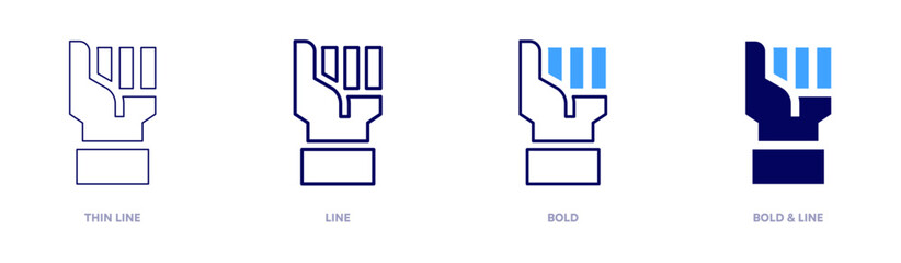 Fist warrior icon in 4 different styles. Thin Line, Line, Bold, and Bold Line. Duotone style. Editable stroke