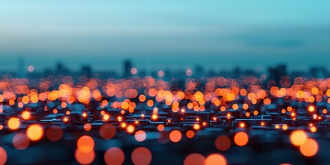 Cityscape at Dusk with Glowing Orange Lights