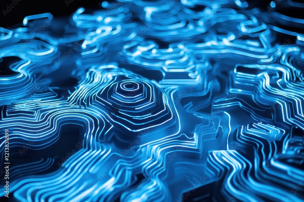 Poster intricate blue lines create mesmerizing patterns in a digital landscape mimicking fluid movements an
