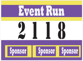 Purple colored marathon number bib isolated on yellow
