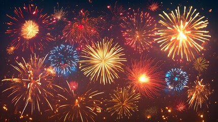 Fototapeta premium Fireworks in red and white bursting in the sky, creating a festive atmosphere