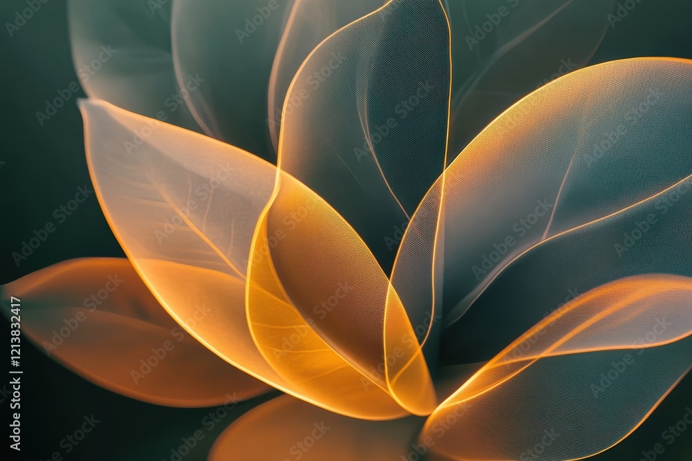 Poster translucent orange leaves intertwining in a captivating dance of light and shadow in a tranquil sett