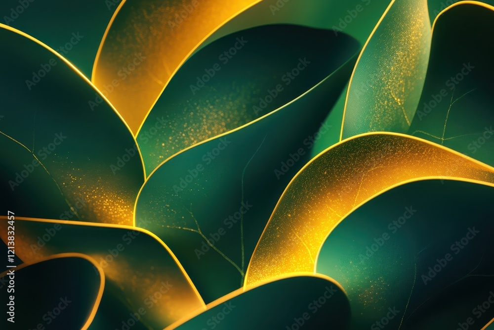 Poster vibrant green leaves illuminated by a soft golden glow in an enchanting nature setting during twilig