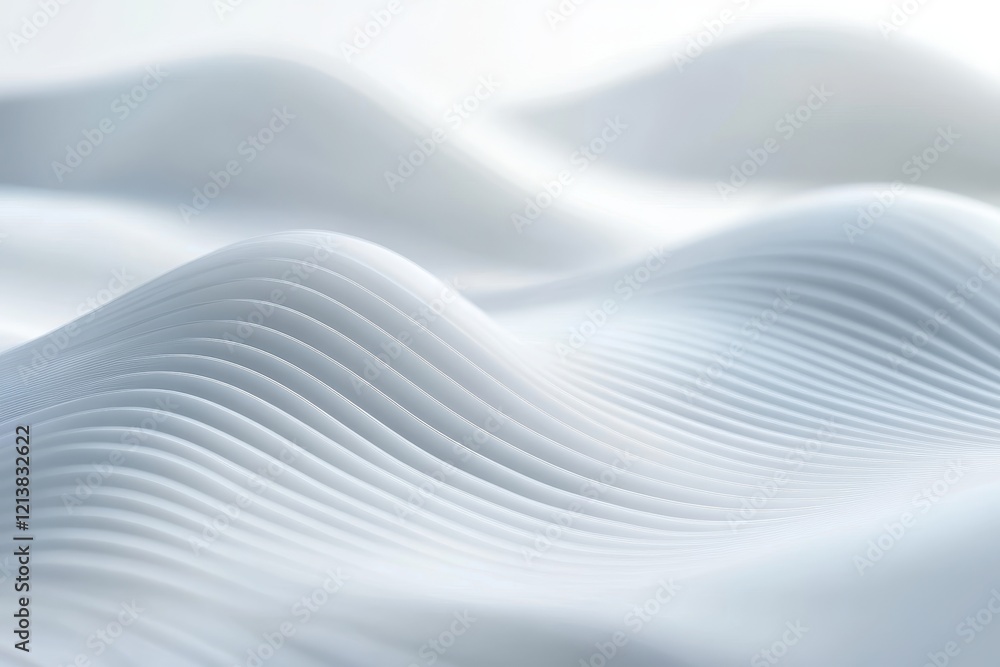 Poster Soft curves of white fabric undulate gently in a serene sunlight, creating a tranquil and dreamlike atmosphere. Generative AI