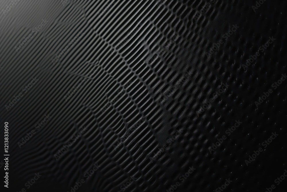 Poster textured black surface illuminated subtly, revealing intricate patterns and depths that invite touch