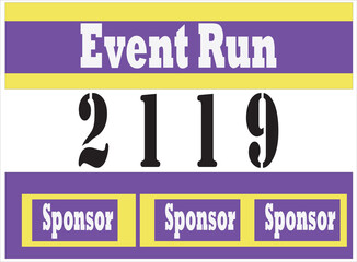 Fototapeta premium Purple colored marathon number bib isolated on yellow