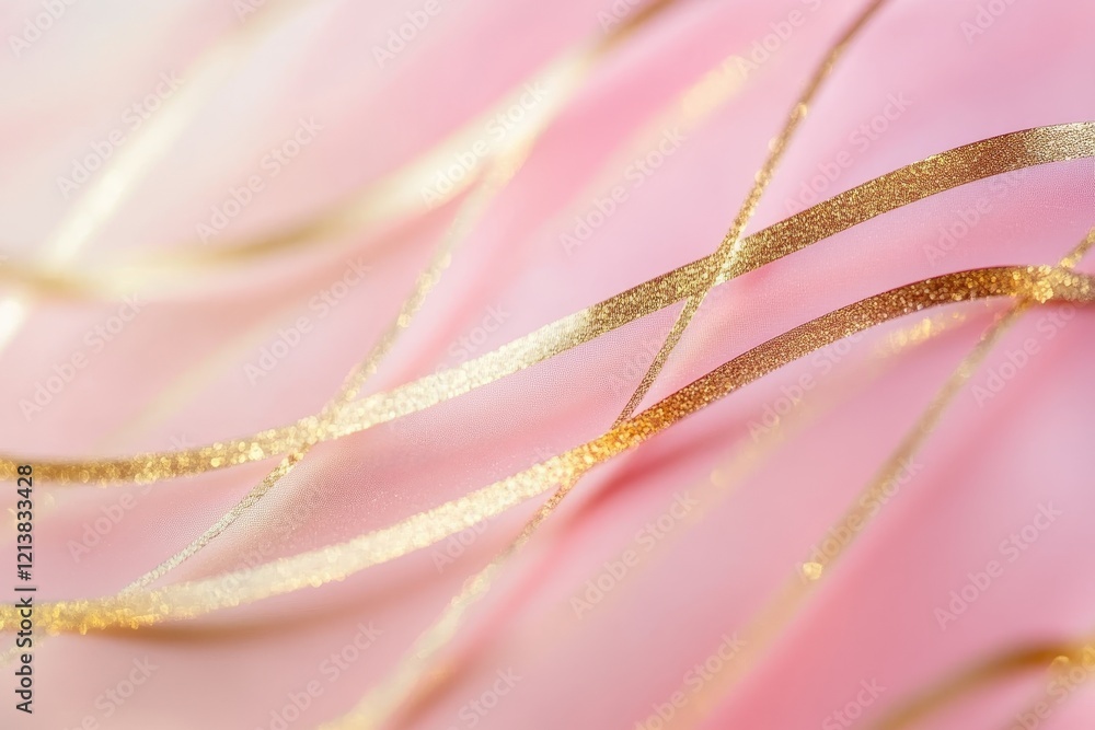 Poster delicate golden ribbons gracefully flow across a soft pink canvas creating an enchanting and captiva