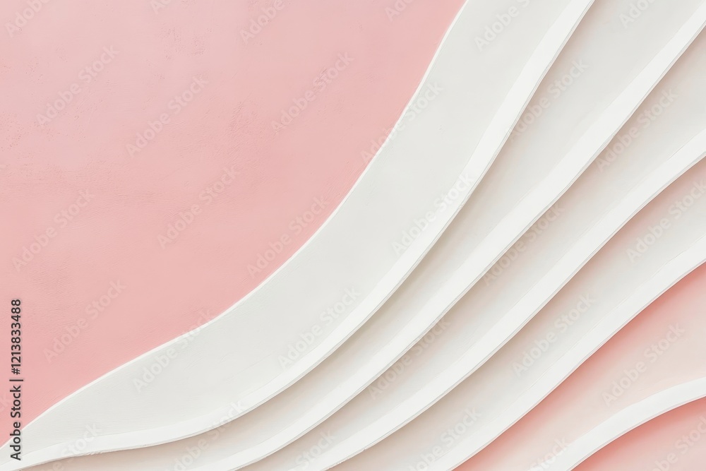 Poster soft undulating layers of white and pink create a serene and calming aesthetic in a minimalist setti