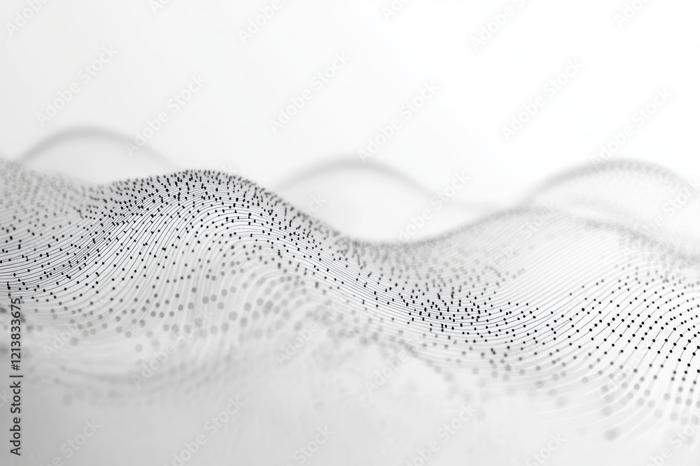 Poster flowing patterns of light and shadow create a mesmerizing wavy landscape of dots in a minimalist art