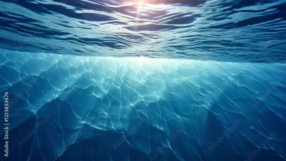 Poster sunbeams through the depths: a captivating underwater view with sunlight piercing the surface, creat
