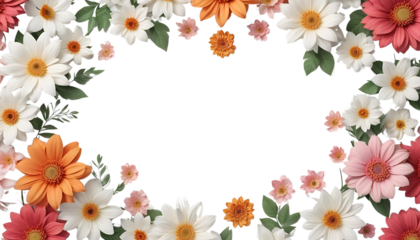 Flowery border with a heart in the center. Isolated, on transparent background. PNG