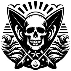 Skull surfing silhouette