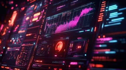 Obraz premium Financial data visualized on futuristic screen