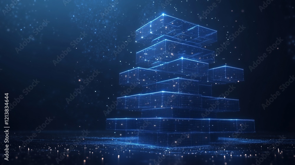 Poster a futuristic representation of data storage featuring structured geometric shapes, sleek server rack