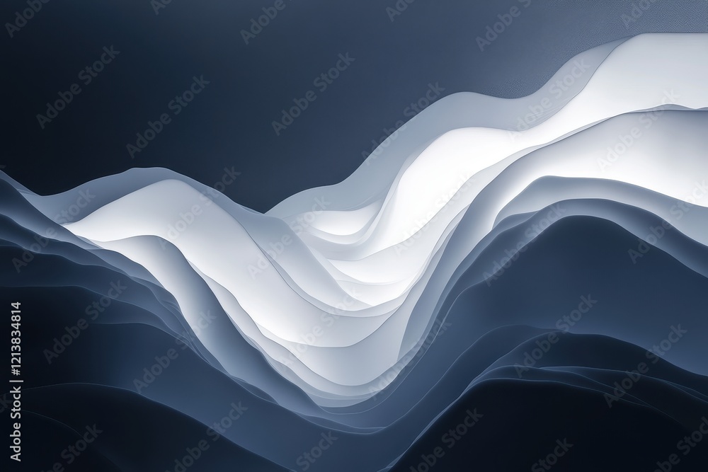Poster waves of light and shadow create an ethereal landscape of tranquility and depth in a surreal abstrac