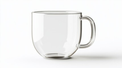 A contemporary glass coffee mug with a double-wall design, showcasing its clean transparency, isolated on a white background