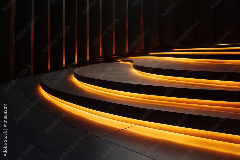 Poster illuminated steps create a captivating atmosphere in a modern architectural space at twilight. gener