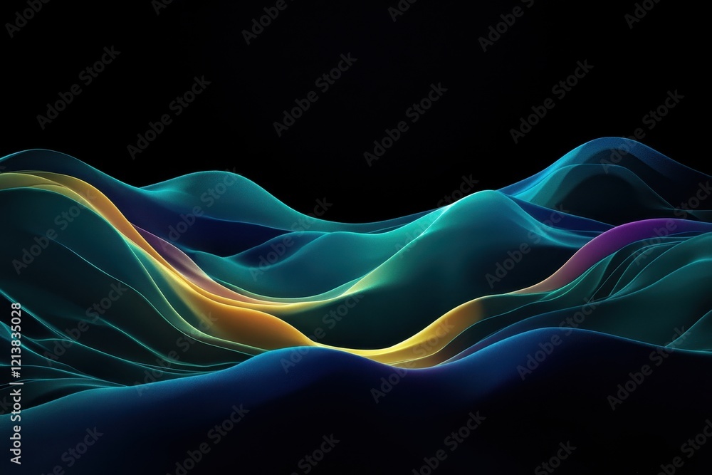 Poster fluid waves of color dance gracefully across a dark expanse, creating a mesmerizing visual symphony 
